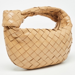 Pre Owned Bottega Veneta Beige Intrecciato Leather Mini Jodie Hobo