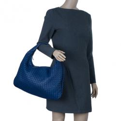 Pre Owned Bottega Veneta Atlantic Blue Nappa Leather Intrecciato Hobo
