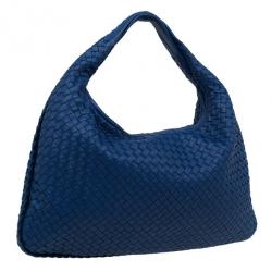 Pre Owned Bottega Veneta Atlantic Blue Nappa Leather Intrecciato Hobo