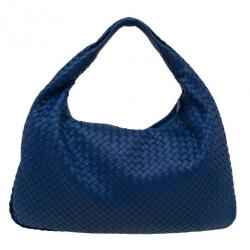 Pre Owned Bottega Veneta Atlantic Blue Nappa Leather Intrecciato Hobo