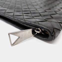 Pre Owned Bottega Veneta Deep Khaki Leather Mesh Clutch Bag