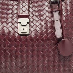 Pre Owned Bottega Veneta Burgundy Intrecciato Leather Medium Roma Tote
