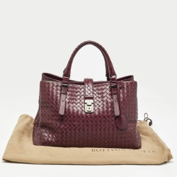 Pre Owned Bottega Veneta Burgundy Intrecciato Leather Medium Roma Tote
