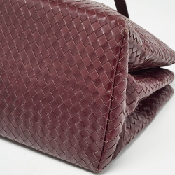 Pre Owned Bottega Veneta Burgundy Intrecciato Leather Medium Roma Tote