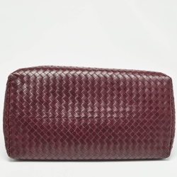 Pre Owned Bottega Veneta Burgundy Intrecciato Leather Medium Roma Tote