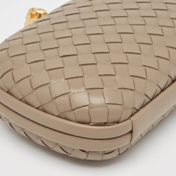 Pre Owned Bottega Veneta Beige Intrecciato Leather Knot Chain Clutch