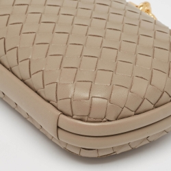 Pre Owned Bottega Veneta Beige Intrecciato Leather Knot Chain Clutch