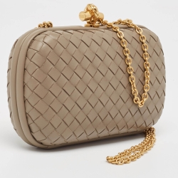 Pre Owned Bottega Veneta Beige Intrecciato Leather Knot Chain Clutch