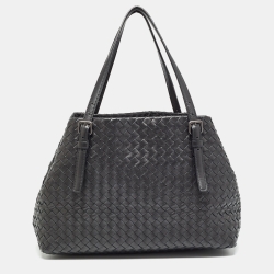 Pre Owned Bottega Veneta Black Intrecciato Leather Cesta Tote