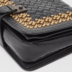 Pre Owned Bottega Veneta Black/Gold Intrecciato Leather and Ayers Flap Chain Bag