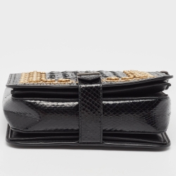 Pre Owned Bottega Veneta Black/Gold Intrecciato Leather and Ayers Flap Chain Bag