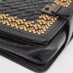 Pre Owned Bottega Veneta Black/Gold Intrecciato Leather and Ayers Flap Chain Bag