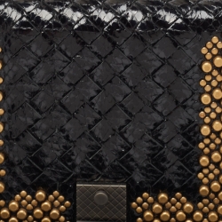 Pre Owned Bottega Veneta Black/Gold Intrecciato Leather and Ayers Flap Chain Bag