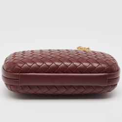 Pre Owned Bottega Veneta Red Intrecciato Leather Knot Chain Clutch