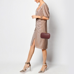 Pre Owned Bottega Veneta Red Intrecciato Leather Knot Chain Clutch