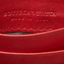 Pre Owned Bottega Veneta Red Intrecciato Leather Card Holder