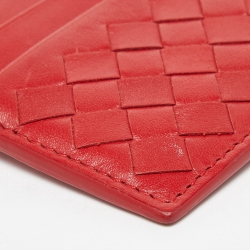Pre Owned Bottega Veneta Red Intrecciato Leather Card Holder