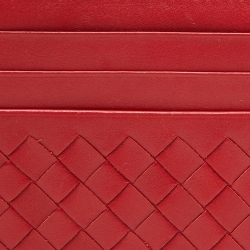 Pre Owned Bottega Veneta Red Intrecciato Leather Card Holder