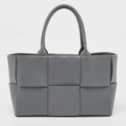 Pre Owned Bottega Veneta Grey Intrecciato Leather Medium Arco Tote
