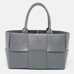 Pre Owned Bottega Veneta Grey Intrecciato Leather Medium Arco Tote