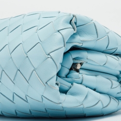 Pre Owned Bottega Veneta Light Blue Intrecciato Leather Mini The Pouch Bag