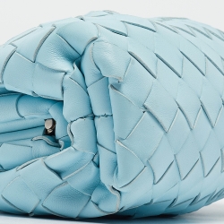 Pre Owned Bottega Veneta Light Blue Intrecciato Leather Mini The Pouch Bag
