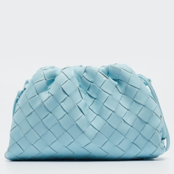Pre Owned Bottega Veneta Light Blue Intrecciato Leather Mini The Pouch Bag