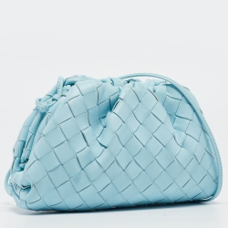 Pre Owned Bottega Veneta Light Blue Intrecciato Leather Mini The Pouch Bag
