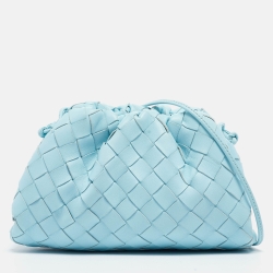 Pre Owned Bottega Veneta Light Blue Intrecciato Leather Mini The Pouch Bag