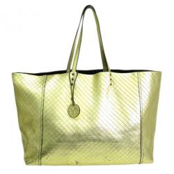 Pre Owned Bottega Veneta Gold Intrecciomirage Tote