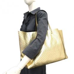 Pre Owned Bottega Veneta Gold Intrecciomirage Tote