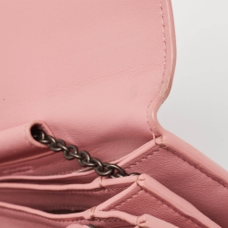 Pre Owned Bottega Veneta Light Pink Intrecciato Leather Flap Chain Clutch