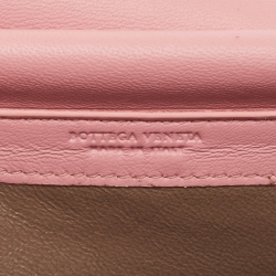 Pre Owned Bottega Veneta Light Pink Intrecciato Leather Flap Chain Clutch