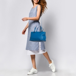 Pre Owned Bottega Veneta Blue Intrecciato Leather Tote