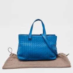 Pre Owned Bottega Veneta Blue Intrecciato Leather Tote