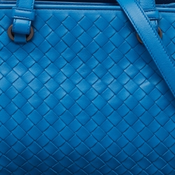 Pre Owned Bottega Veneta Blue Intrecciato Leather Tote