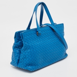 Pre Owned Bottega Veneta Blue Intrecciato Leather Tote