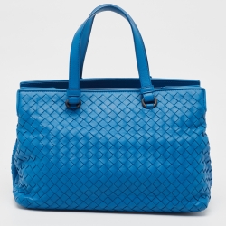 Pre Owned Bottega Veneta Blue Intrecciato Leather Tote
