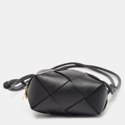 Pre Owned Bottega Veneta Black Intreciatto Leather Mini Cassette Camera Bag