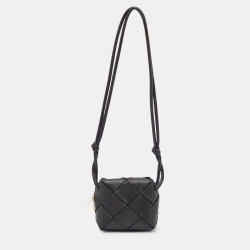 Pre Owned Bottega Veneta Black Intreciatto Leather Mini Cassette Camera Bag
