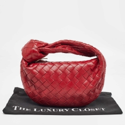 Pre Owned Bottega Veneta Red Intrecciato Leather Mini Jodie Hobo