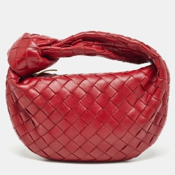 Pre Owned Bottega Veneta Red Intrecciato Leather Mini Jodie Hobo
