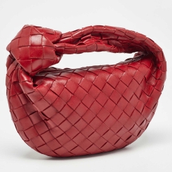 Pre Owned Bottega Veneta Red Intrecciato Leather Mini Jodie Hobo