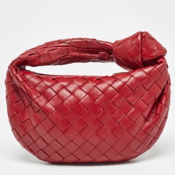 Pre Owned Bottega Veneta Red Intrecciato Leather Mini Jodie Hobo