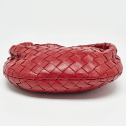 Pre Owned Bottega Veneta Red Intrecciato Leather Mini Jodie Hobo