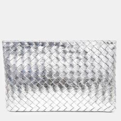 Pre Owned Bottega Veneta Silver Mesh Clutch Bag