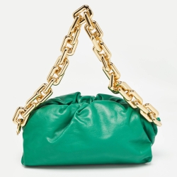 Pre Owned Bottega Veneta Green Leather The Chain Pouch Bag