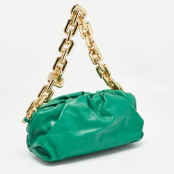 Pre Owned Bottega Veneta Green Leather The Chain Pouch Bag