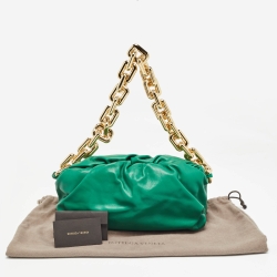 Pre Owned Bottega Veneta Green Leather The Chain Pouch Bag