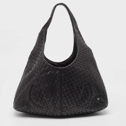 Pre Owned Bottega Veneta Black Intrecciato Leather Ball Hobo